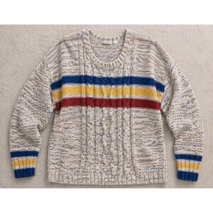 Roxy Cable Knit Sweater Womens S Rainbow Stripe Marled Cozy Chunky Pullover